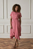 Red | Geo Print Hanky Hem Midi Dress : Model is 5'8