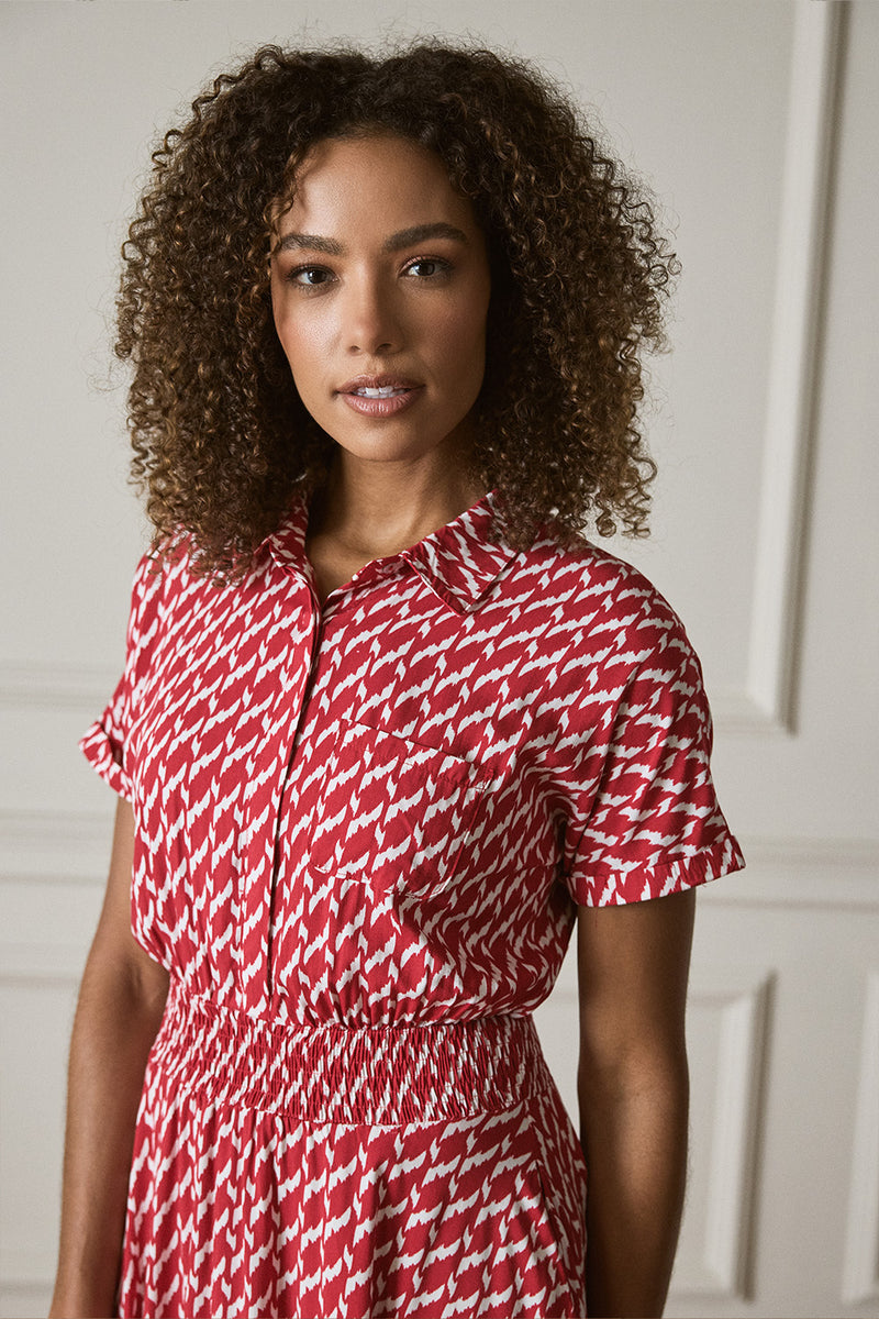 Geo Print Hanky Hem Midi Dress Izabel London - Main Image