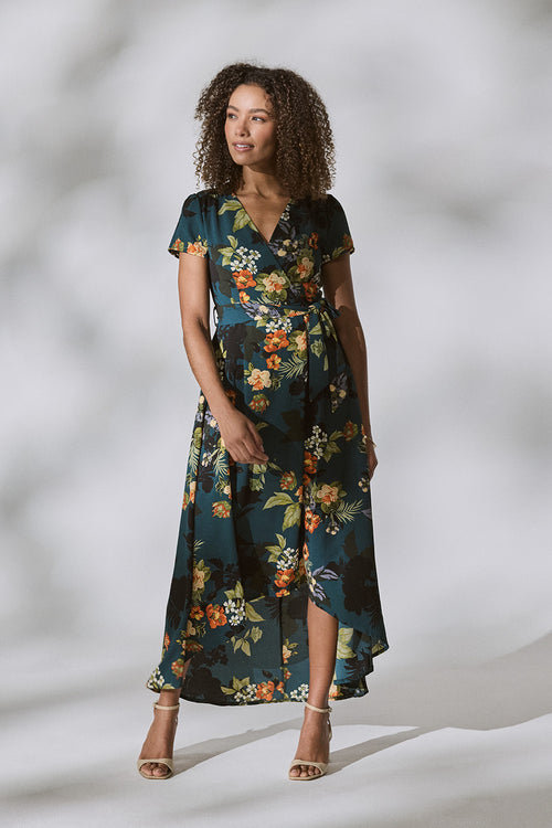 Floral High Low Wrap Maxi Dress