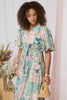 Green | Patchwork Print 1/2 Puff Sleeve Midi Dress : Model is 5'8