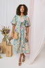 Green | Patchwork Print 1/2 Puff Sleeve Midi Dress : Model is 5'8