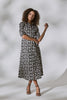 Black | Printed Tie Waist Midi Shirt Dress : Model is 5'8