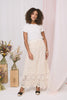 Ivory | Mesh Crochet Texture Tie Waist Midi Skirt : Model is 5'8