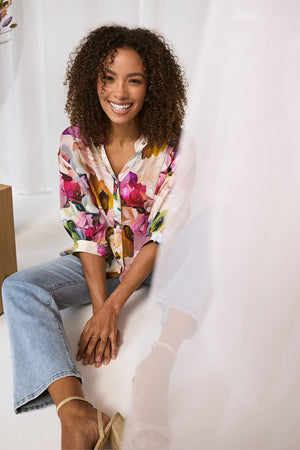 Pink | Brushstroke Print 3/4 Sleeve Shirt 