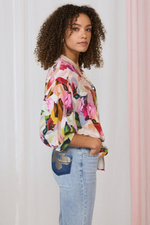 Blue | Floral Pocket Patch Straight Fit Jeans : Model is 5'8