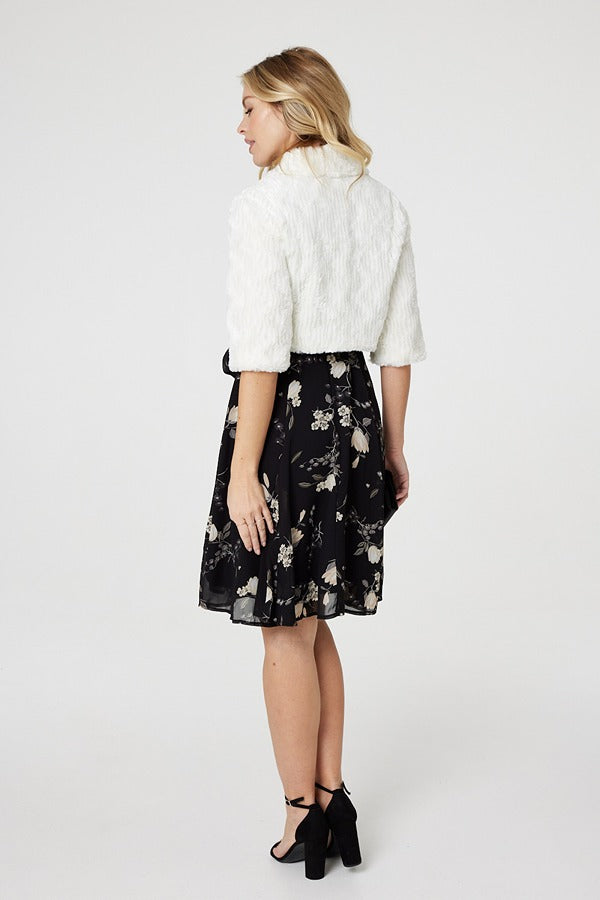 Cream | Faux Fur 1/2 Sleeve Cropped Jacket