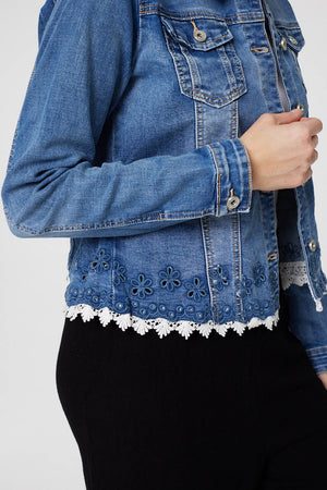 Blue | Lace Hem Cropped Denim Jacket