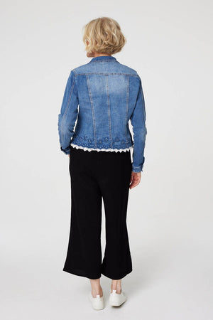 Blue | Lace Hem Cropped Denim Jacket