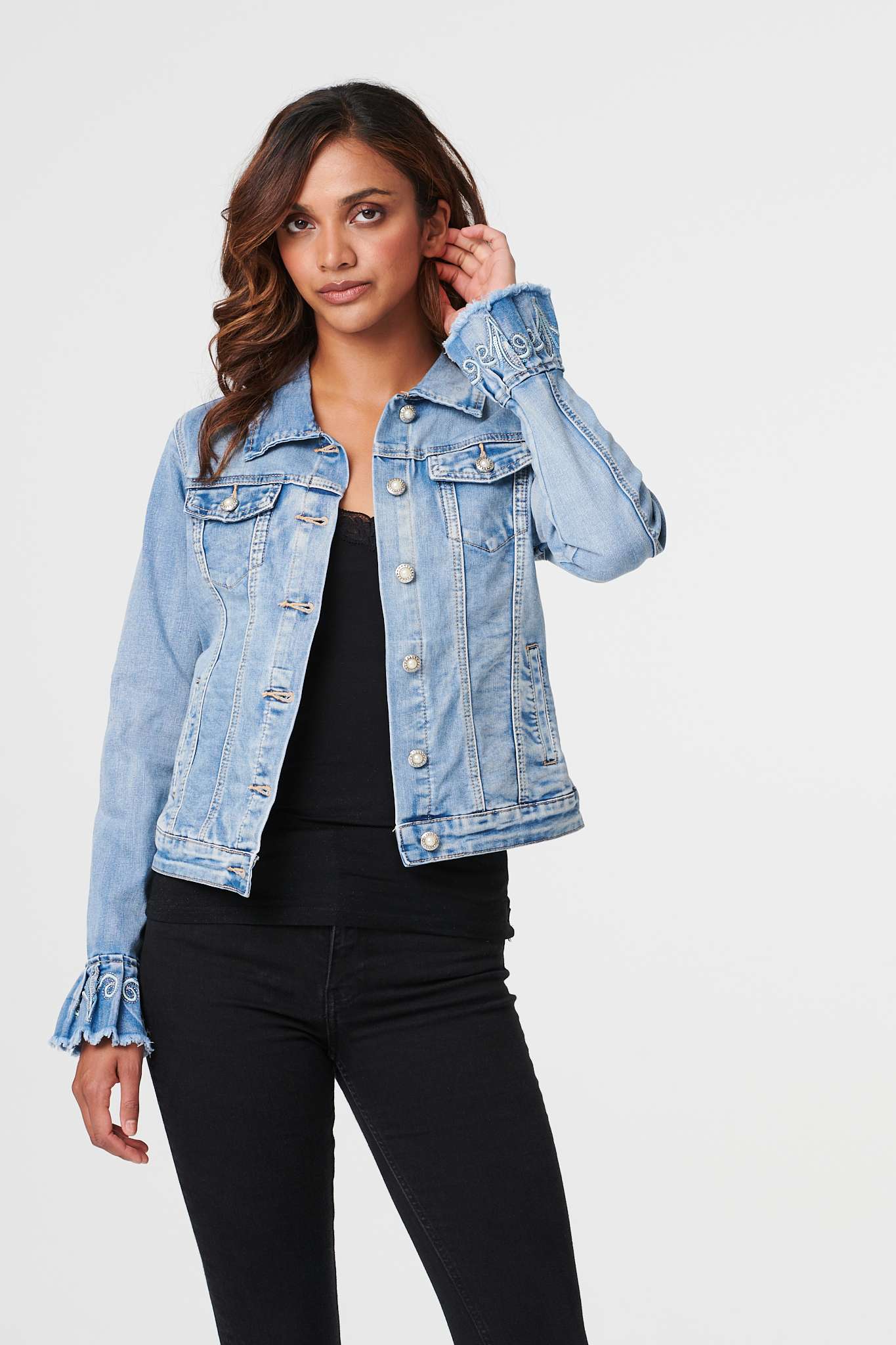 Blue | Embroidered Detail Denim Jacket