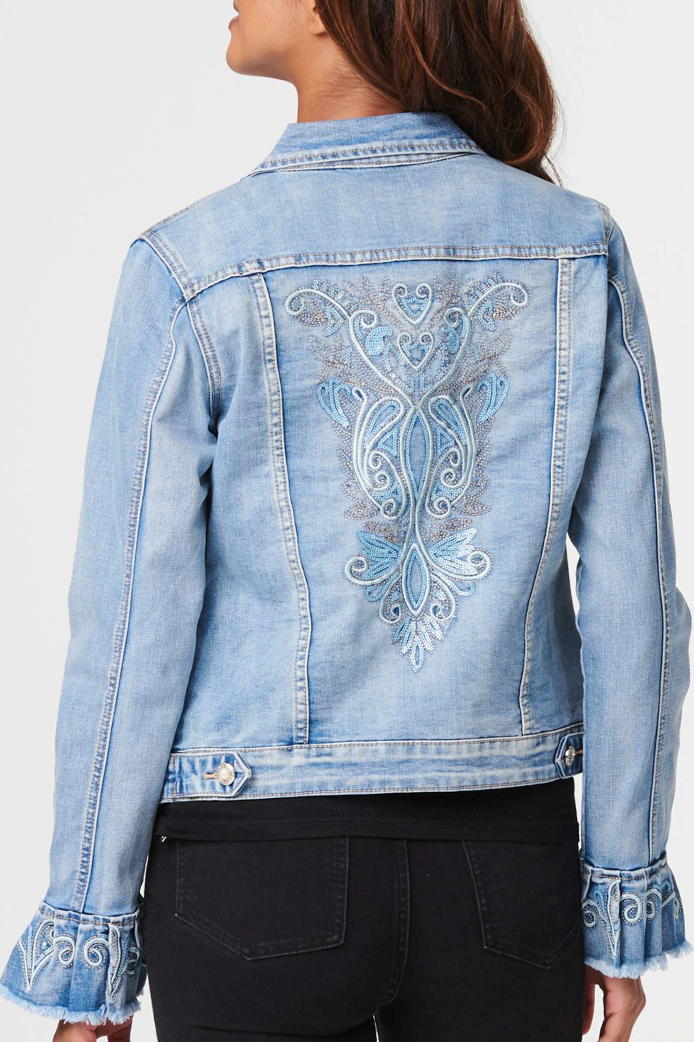 Blue | Embroidered Detail Denim Jacket