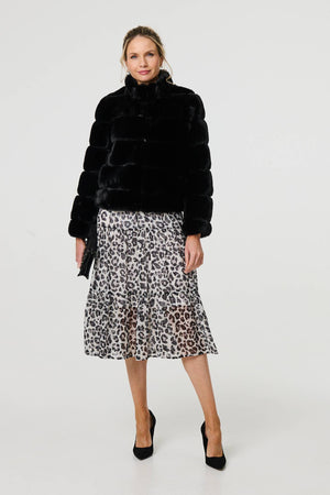 Black | Faux Fur High Neck Cropped Jacket