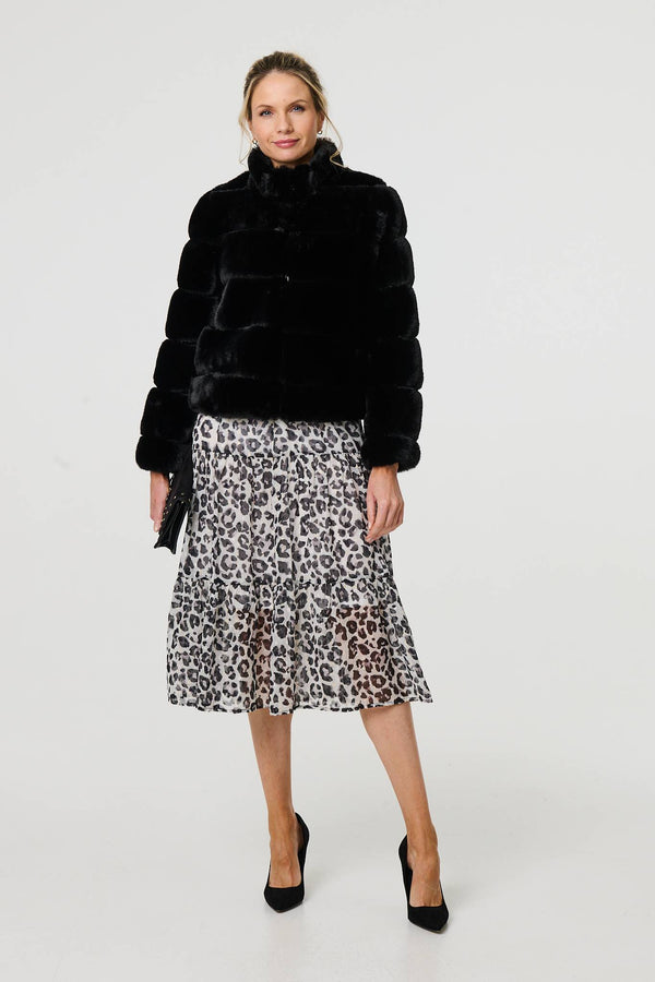 Black | Faux Fur High Neck Cropped Jacket