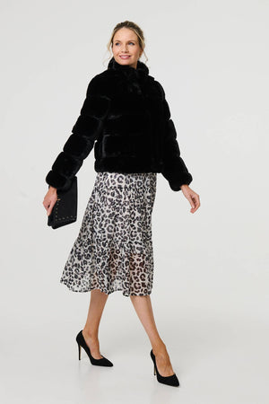 Black | Faux Fur High Neck Cropped Jacket