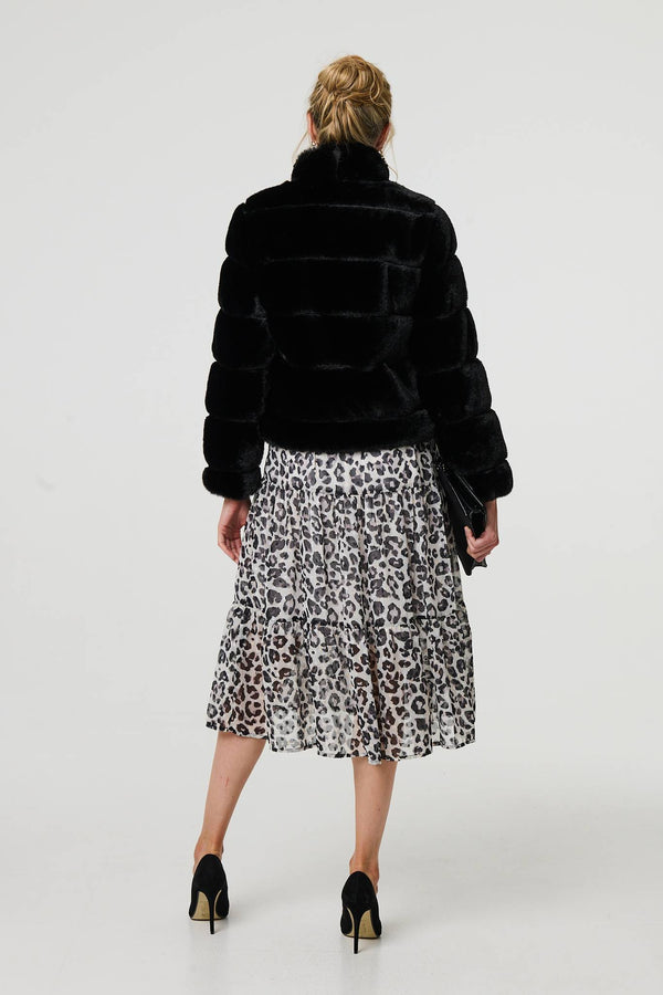 Black | Faux Fur High Neck Cropped Jacket
