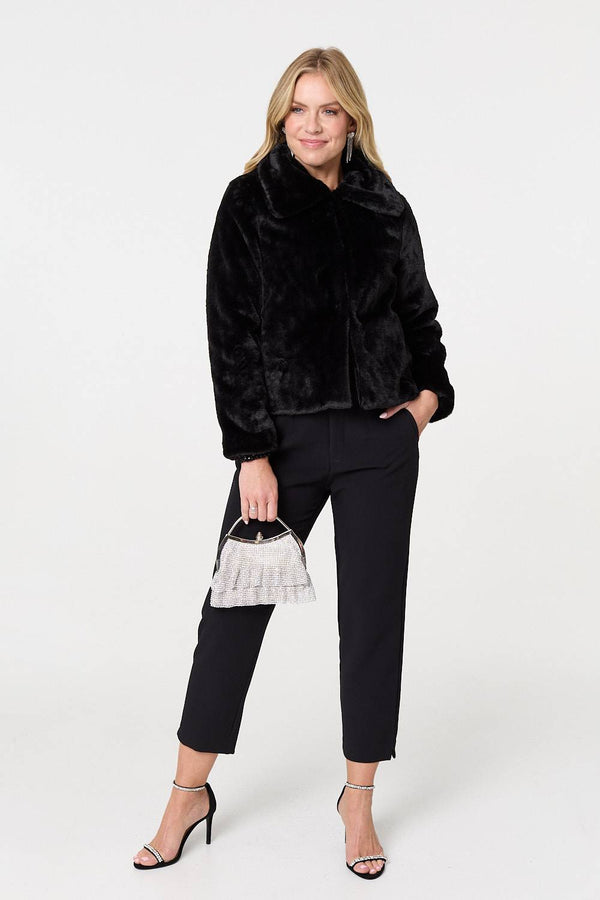 Black | Faux Fur Zip Detail Cropped Jacket