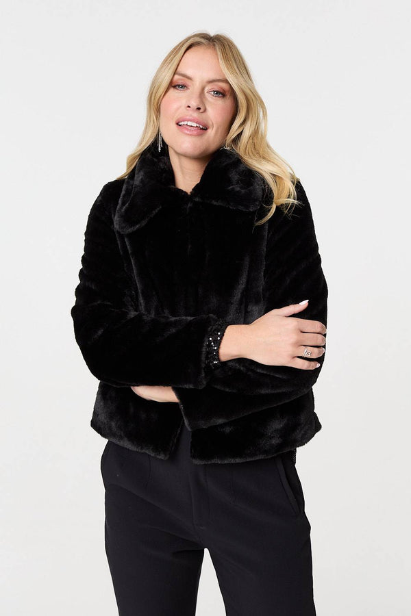Black | Faux Fur Zip Detail Cropped Jacket