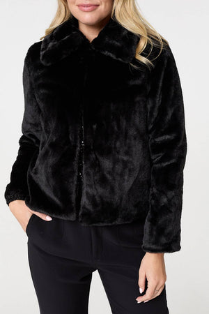 Black | Faux Fur Cropped Jacket