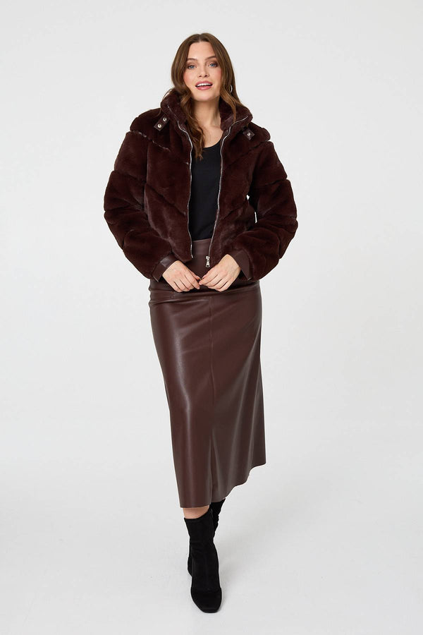 Brown | Faux Fur Textured Zip Front Jacket