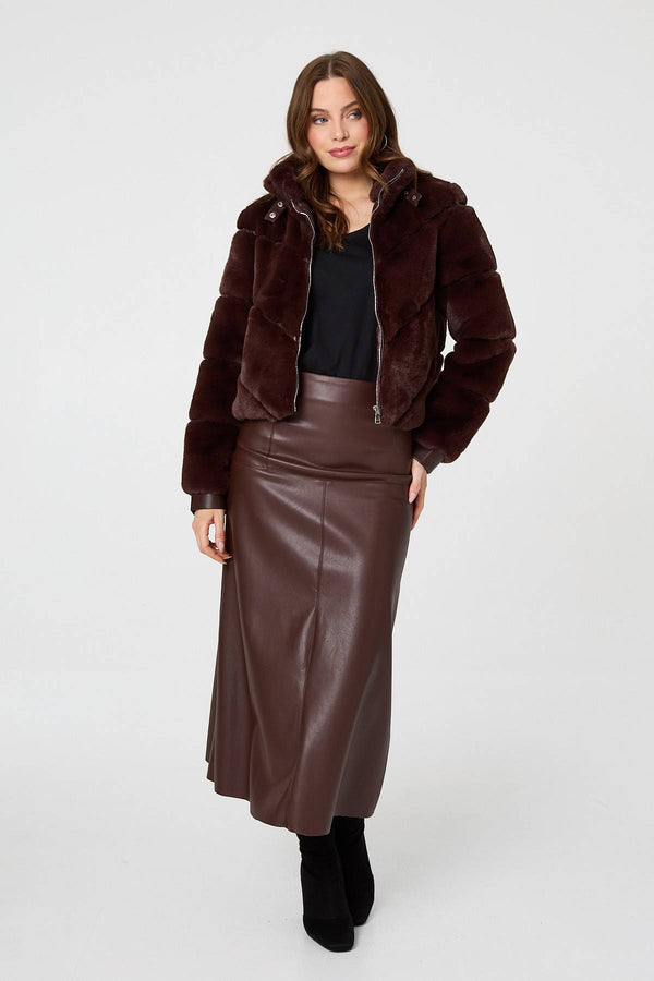 Brown | Faux Fur Textured Zip Front Jacket