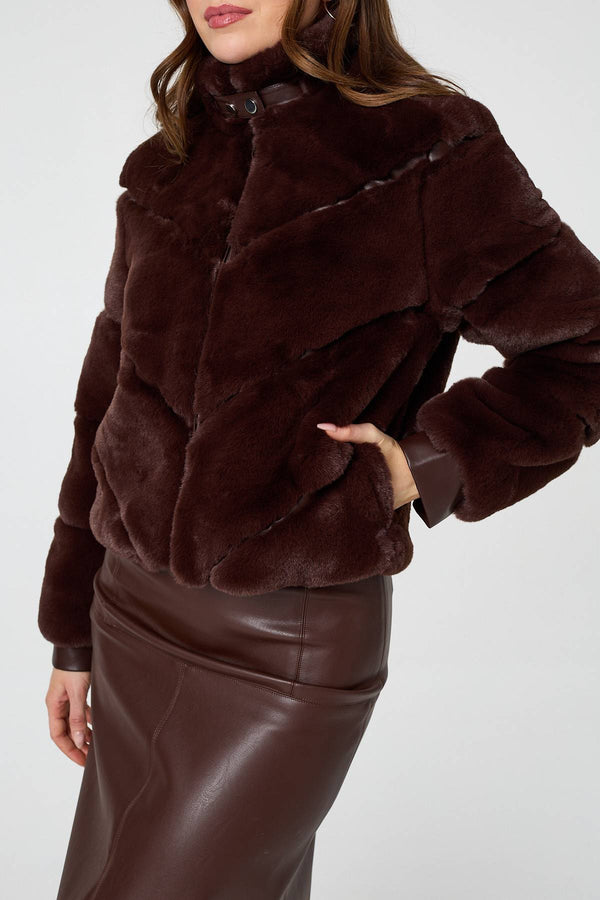 Brown | Faux Fur Textured Zip Front Jacket