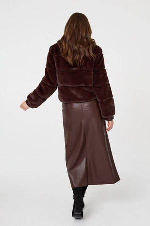 Brown | Faux Fur Textured Zip Front Jacket