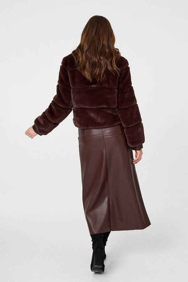 Brown | Faux Fur Textured Zip Front Jacket