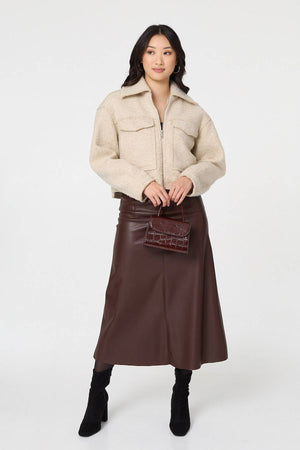 Beige | Collared Pocket Front Cropped Jacket
