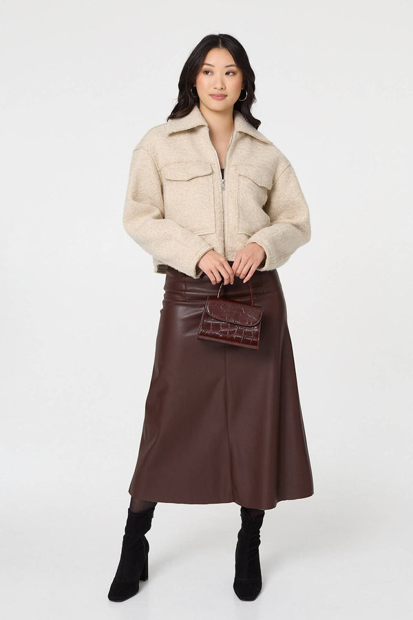 Beige | Collared Pocket Front Cropped Jacket
