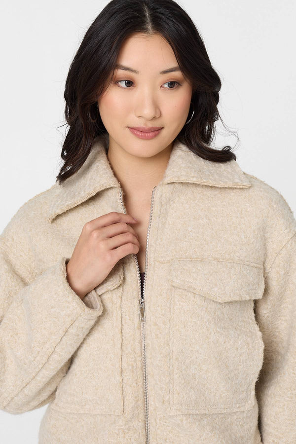 Beige | Collared Pocket Front Cropped Jacket

