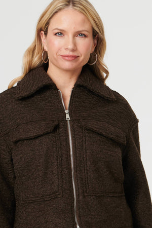 Brown | Collared Pocket Front Cropped Jacket
