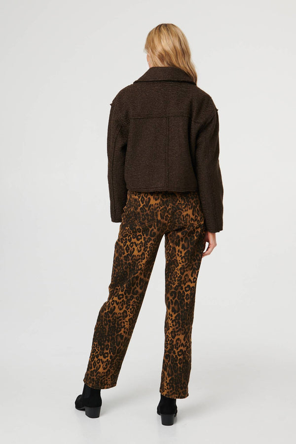 Brown | Collared Pocket Front Cropped Jacket
