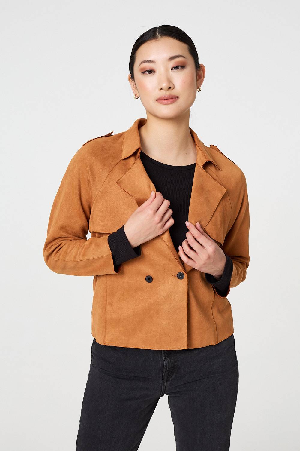 ジャケット・アウター L'AUBE BLANC Cropped Suede Trench Coat Cropped Suede Trench Coat – L'AUBE BLANC