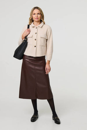 Beige | Flannel Cropped Pocket Front Shacket
