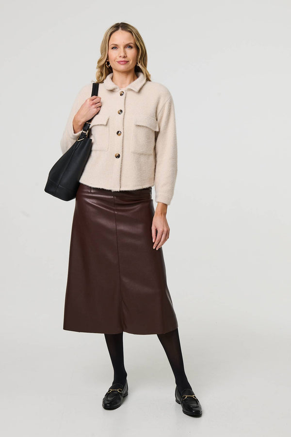 Beige | Flannel Cropped Pocket Front Shacket
