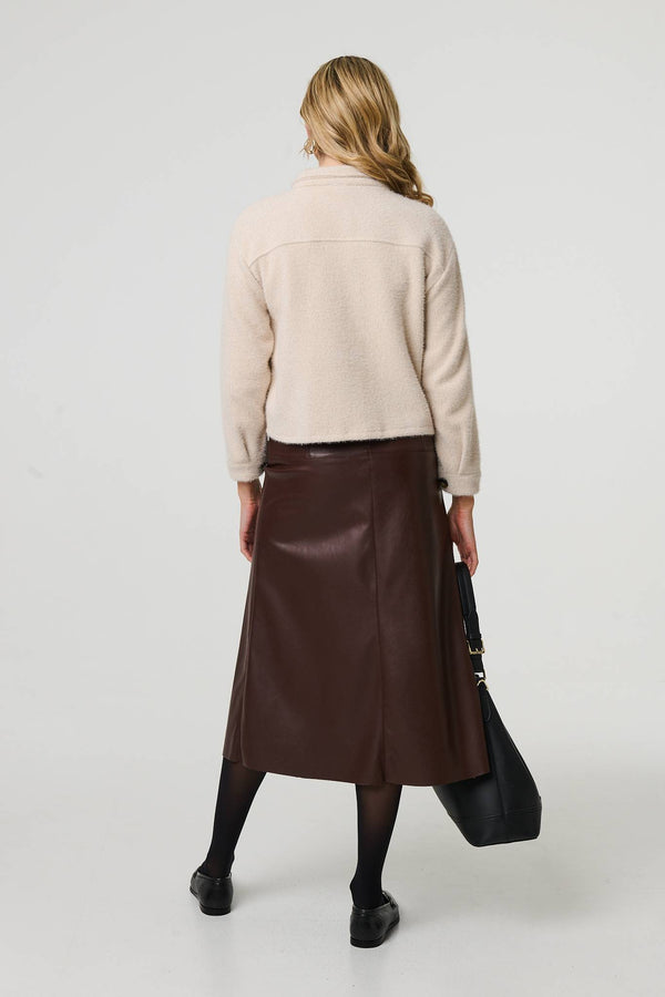 Beige | Flannel Cropped Pocket Front Shacket
