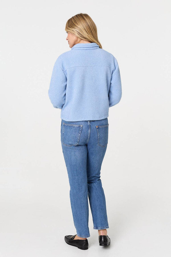 Blue | Flannel Cropped Pocket Front Shacket
