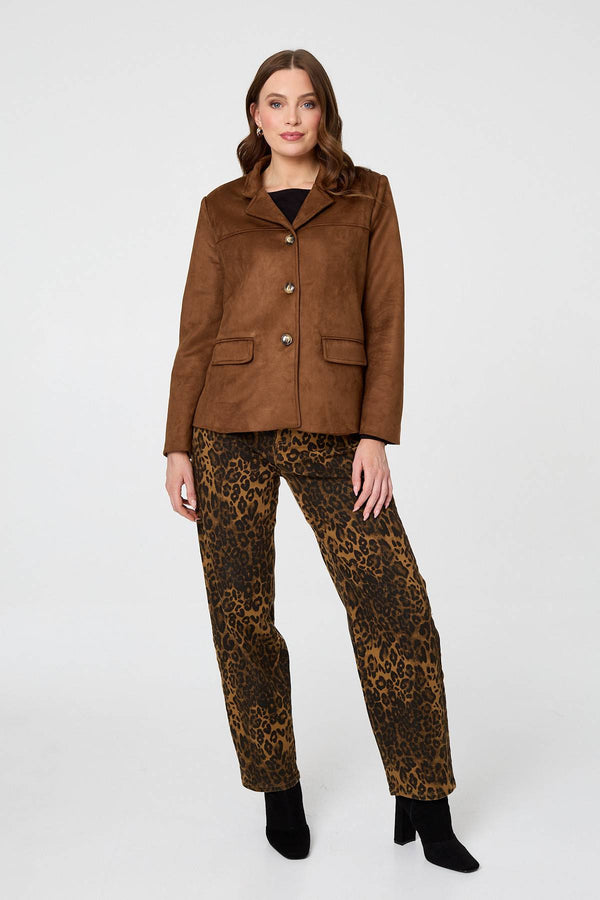 Brown | Faux Suede Pocket Front Slim Jacket