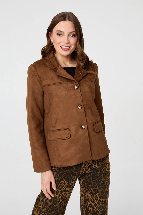 Brown | Faux Suede Pocket Front Slim Jacket