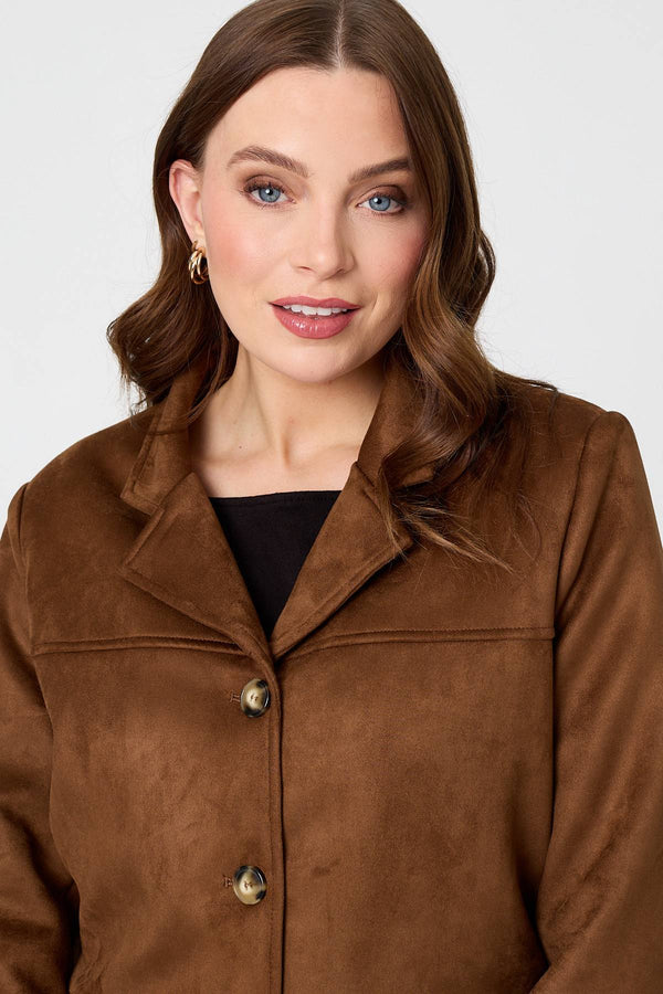 Brown | Faux Suede Pocket Front Slim Jacket