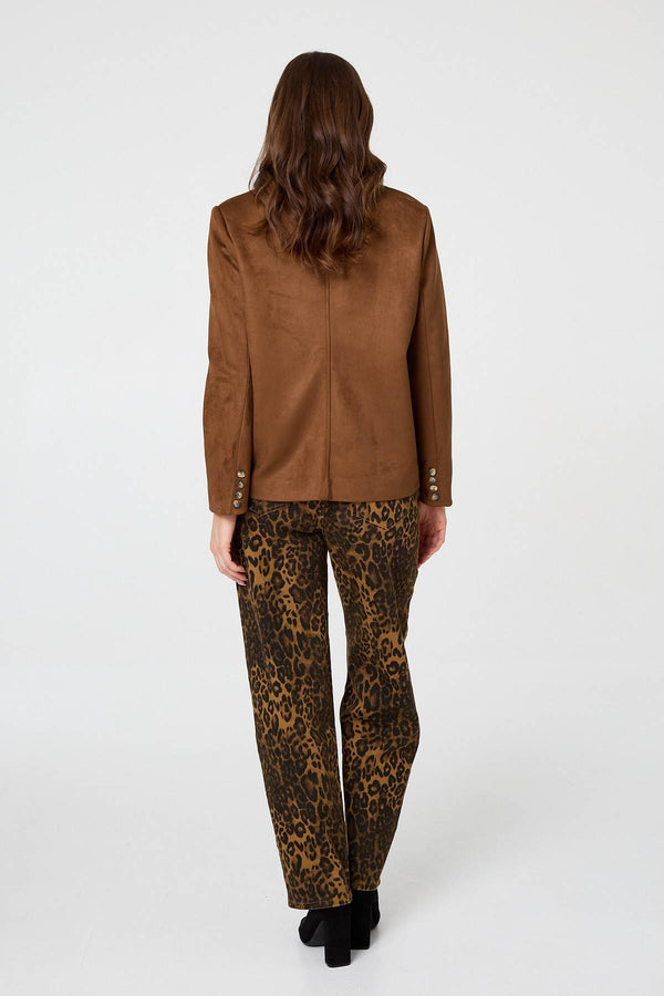 Brown | Faux Suede Pocket Front Slim Jacket