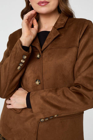 Brown | Faux Suede Pocket Front Slim Jacket
