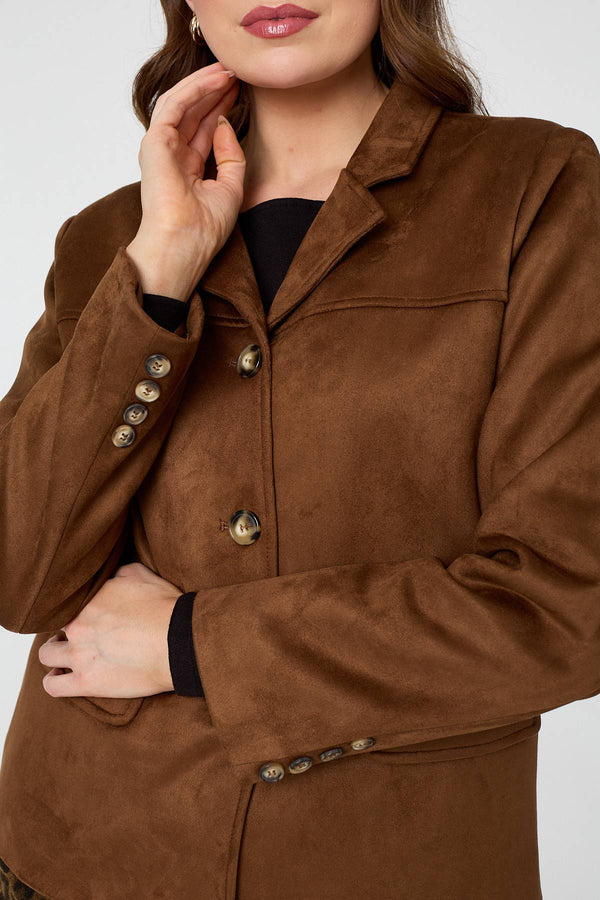 Brown | Faux Suede Pocket Front Slim Jacket