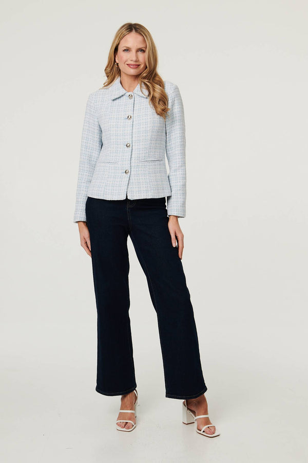 Blue | Textured Button Detail Fitted Jacket