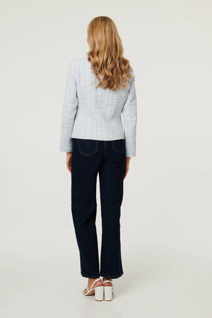 Blue | Textured Button Detail Fitted Jacket