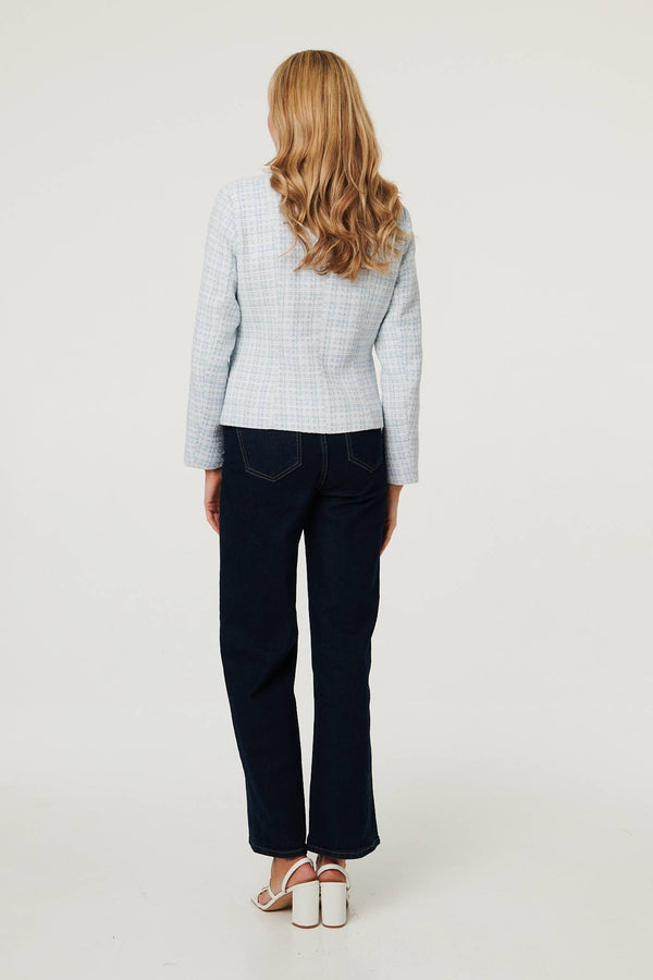 Blue | Textured Button Detail Fitted Jacket