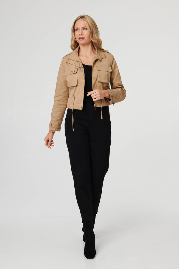 Beige | Buckled Pocket Detail Cropped Jacket