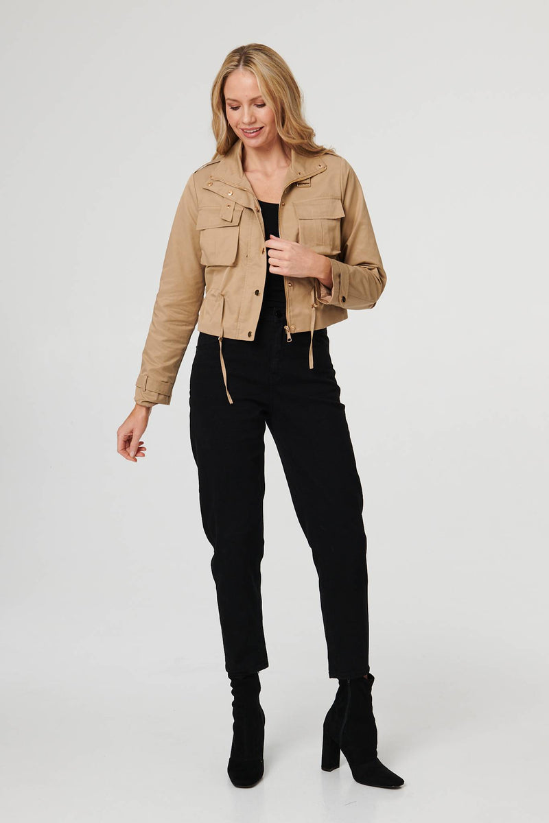 Buckled Pocket Detail Cropped Jacket | Izabel London
