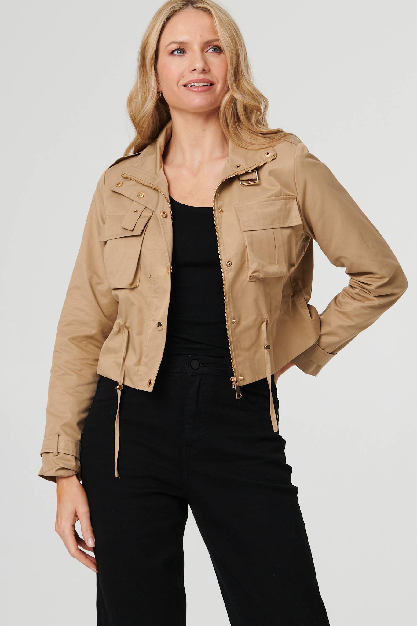Buckled Pocket Detail Cropped Jacket | Izabel London