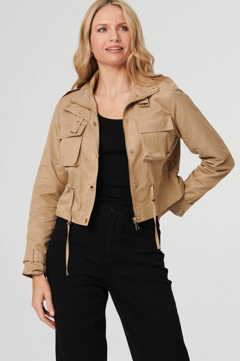 Buckled Pocket Detail Cropped Jacket | Izabel London