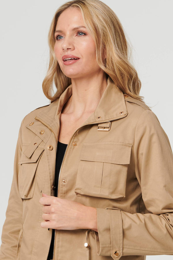 Beige | Buckled Pocket Detail Cropped Jacket